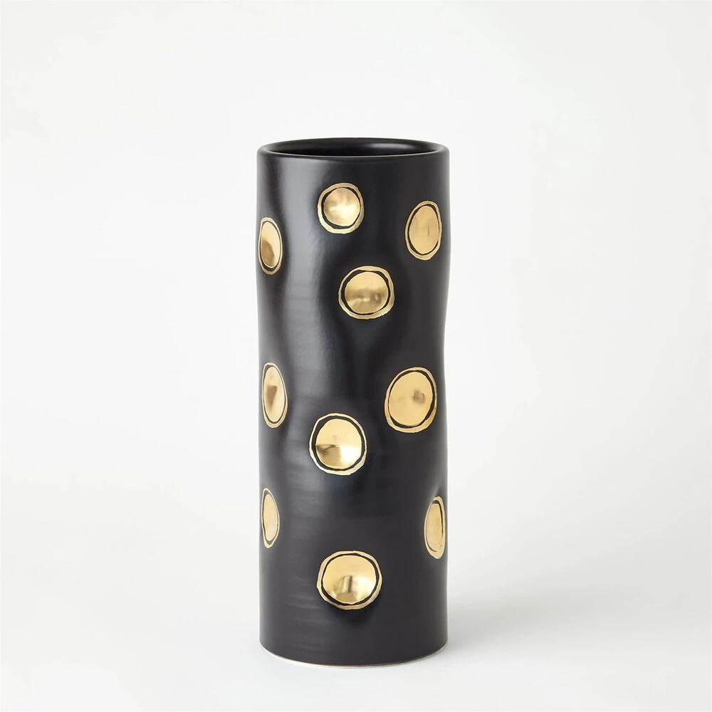 Studio A Dimples Cilinder Vase - Black and 14 K Gold Polka Dot Acent $510